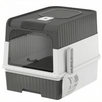 pawhut caja de arena para gatos con tapa entrada bandeja deslizante pala bolsitas desodorizantes 48x35x36 cm gris   aosom espana