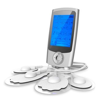 Ems Electroestimulador Muscular Mhd-16ab Portátil. 16 Modos, 20 Intensidades, 2 Canales Duales. Tamaño Compacto, Batería Recargable. 5x1x9,5 Cm. Color: Plata