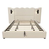 cama con canape 180x200cm de pana con luz de lectura y funcion de carga con somier beige