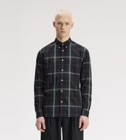 fred perry para hombre m3456 camisa de tartan de popelina verde l casual algodon manga larga