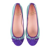 bailarina plana en ante verde w y morado - modelo afrodita