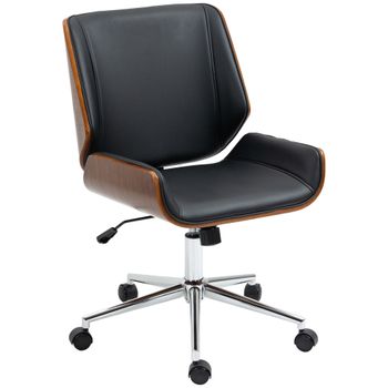 Vinsetto Silla de Oficina Giratoria de PU con Altura Ajustable Función de Inclinación y Ruedas 51x65,5x82-92 cm Negro   Aosom España