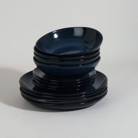 caja de 12 platos de ceramica azul