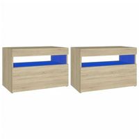pack 2 uds mesitas de noche  mesa auxiliar  mesilla con led contrachapada sonoma 60x35x40 cm