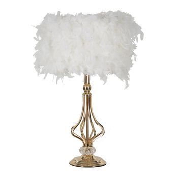 Lámpara De Mesa Con Plumas Blancas Cm Ø 25x54