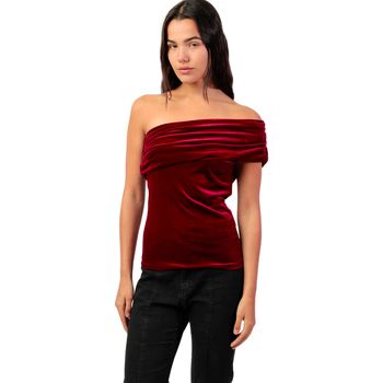 Admas Blusa Top asimétrico de terciopelo Velour And Lace para mujer