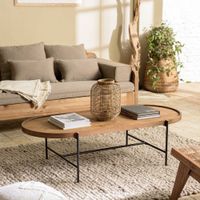 mesa de centro ovalada con tablero de madera de teca reciclada 140 cm