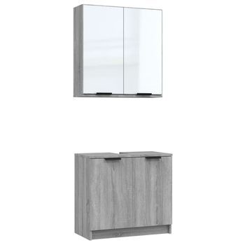 Set De Muebles De Baño | Armario De Baño 2 Piezas Madera De Ingeniería Gris Sonoma