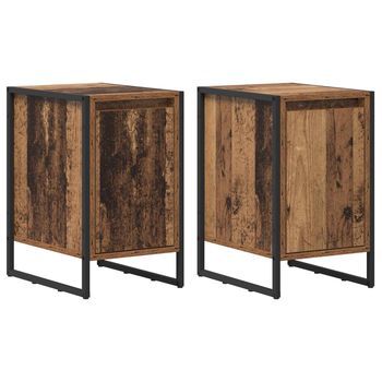 Pack 2 Uds Mesita De Noche | Armario De Noche | Mesa De Noche Madera Vieja 39,5 X 30 X 50 Cm