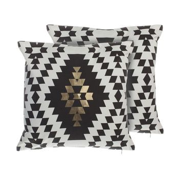 Juego De 2 Cojines Decorativos De Algodón Blanco Y Negro Patrón De Diamantes 45 X 45 Cm Estampado Geométrico Accesorios De Decoración Coleus