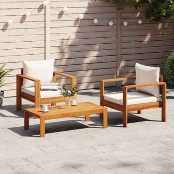 Set De Sofás De Jardín Con Cojines 3 Uds | Mueble Jardin Mesa Y Sillas Madera Maciza Acacia Cfw63900