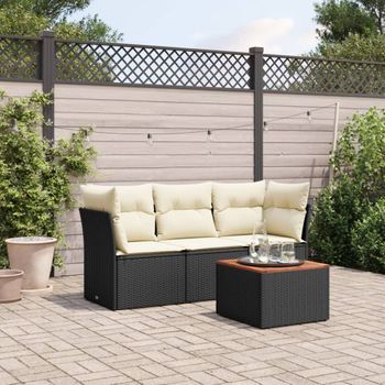 Conjunto De Sofás Jardín 4 Uds | Mueble Jardin Mesa Y Sillas Con Cojines Ratán Sintético Negro Cfw739016