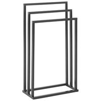 toallero de metal negro mate madera oscura 3 rieles accesorio de pie moderno bano charras
