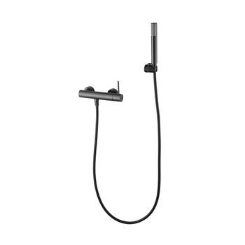 Set De Ducha Negro Gun Metal En Latón Con Tubo Flexible Pvc 180 Cm Y Soporte Abs