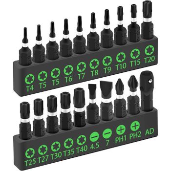 EasySpeed Juego 20 Puntas Destornillador Imantadas Cabeza Hexagonal Magnéticas Torx Phillips Estrella Plana 1/4 