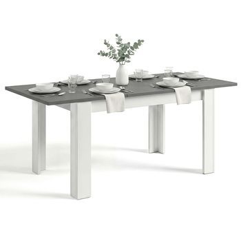 Mesa De Comedor Extensible 140-190x90 Cm Sira Blanco Artik (blanco Mate) - Gris Grafito 190 X 78 X 90 Cm