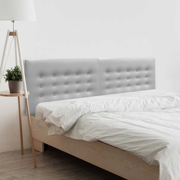 Dhome Cabecero De Polipiel Con 3 Hileras De Botones Cabezal Tapizado Cama Lujo (gris Claro, 180cm (2 Piezas))