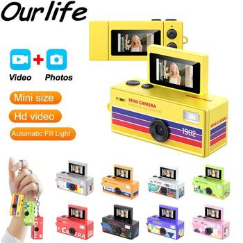 Cámara Digital Ourlife 180 °   Cámara de Video Retro con Pantalla Abatible para Selfies, Compatible con Tarjeta de Memoria HD, Videocámara Muy Pequeña