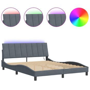 Estructura De Cama Con Led Sin Colchón Hanko Terciopelo Gris Oscuro 160x200 Cm Vidaxl