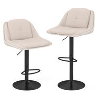 costway juego de 2 taburetes de bar modernos tapizados en chenilla con altura ajustable respaldo y asiento acolchados reposapies y giratorios beige