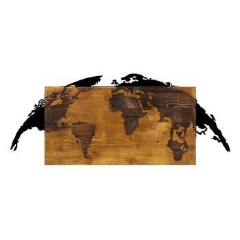 Decoración Pared De Madera Mapamundi Nogal Negro 83x35 Cm