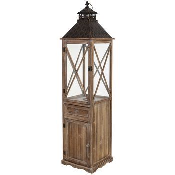 Farol De Madera Marrón 32x32x133h Cm