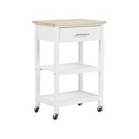 carrito de cocina de mdf madera de caucho blanco 58 x 40 x 85 cm ruedas 2 baldas 1 cajon botellero hiuma