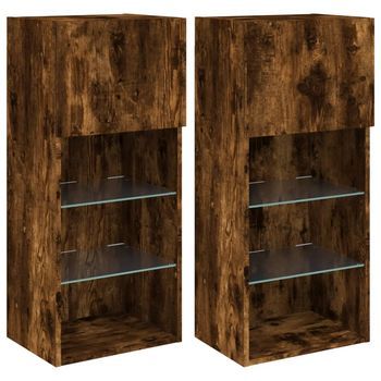 Muebles De Tv Con Luces Led 2 Uds Roble Ahumado 40,5x30x90 Cm Vidaxl