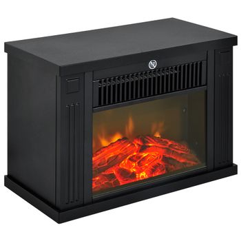 HOMCOM Chimenea Eléctrica Portátil Mini Estufa Calefactor Termostato Ajustable 600/1200W Llama Decorativa 34x17x25cm   Aosom España
