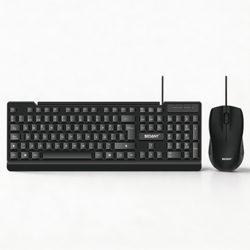 SODANY Pack Teclado Español y Ratón con Cable USB, Ergonómico, Teclas Silenciosas, Resistente a Salpicaduras, 1600 DPI