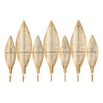 Perchero De Metal Dorado Hojas 7 Ganchos Cm 65x42,5x6