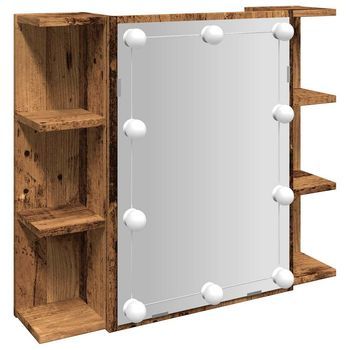 Mueble Con Espejo Y Led Madera Vieja 70x16,5x60 Cm
