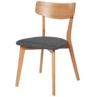 silla de madera de roble con asiento tapizado gris oscuro
