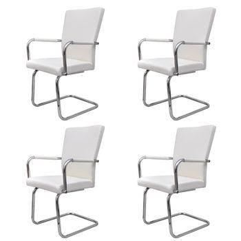 Sillas De Comedor Voladizas 4 Unidades De Tela Blanca Vidaxl