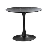 mesa de comedor marmol negro tablero mdf negro base metal 90 cm industrial cocina boca