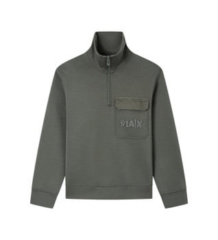 A|X Armani Exchange para hombre. XM002062AF10818U8097 Sudadera con media cremallera gris verdoso (M), Casual, Verde, Algodón, Manga larga