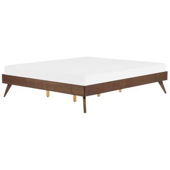 Cama Madera De Fresno Oscura Moderna 180 X 200 Cm Somier De Láminas Berric