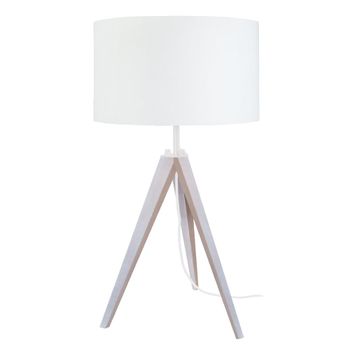 Lámpara de mesa trípode madera blanco metal pantalla blanco