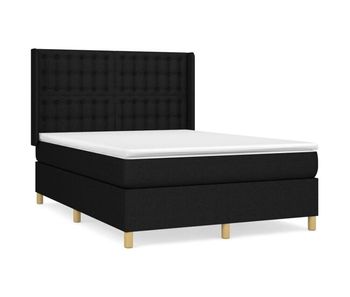 Cama box spring con colchón tela negro 140x200 cm botones