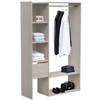 Flower Vestidor En Melamina, Roble Topanga, 119x183 Cm, 1 Cajón, 1 Barra Y 5 Estantes - Mueble De Dormitorio