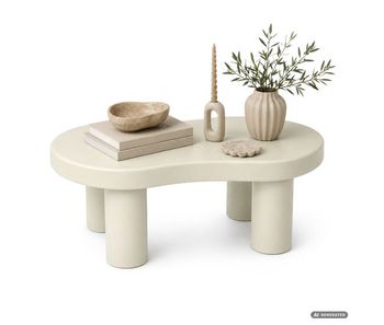 Mesa de centro ovalada matcha 85 cm crema con cuatro patas cilíndricas