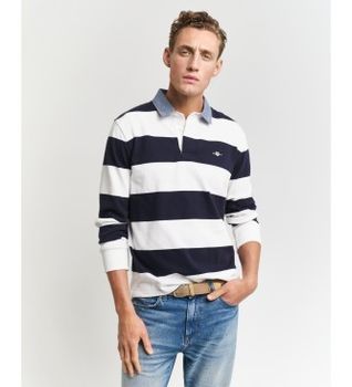 Gant para hombre. 2004083 Polo Heavy De Cambray A Rayas blanco, marino (L), Casual, Algodón, Manga larga