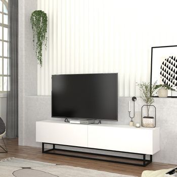 Mueble De Tv Nolven Con 2 Puertas Base Corta 180x32x47 Cm - Blanco [en.casa]