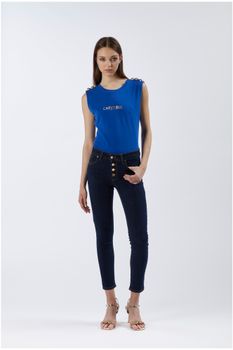 vaqueros denim skinny con botones indaco 33
