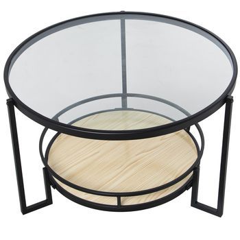 Mesa Auxiliar Metal Negro,cris Tal Transp.  Y Balda Madera
