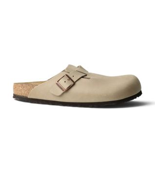 Birkenstock para hombre. 1019484 Zuecos de Piel Boston Soft (Ajuste Estrecho) beige (42), Plano, Ninguno, Casual