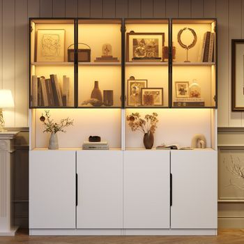 Vitrina - Mueble De Salón - Tablero De Partículas Y Cristal - Blanco (160x30x200cm)