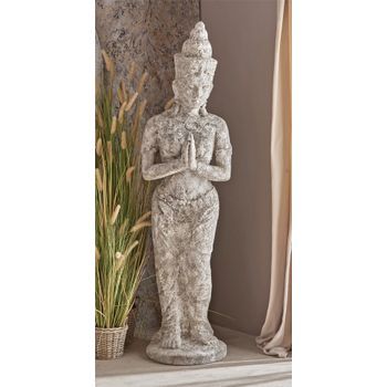 Figura Mujer Buda De Pie Gris Envejecido 47x47x165 Cm