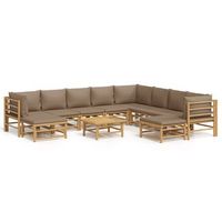 set de muebles de jardin 11 piezas bambu y cojines gris taupe vidaxl