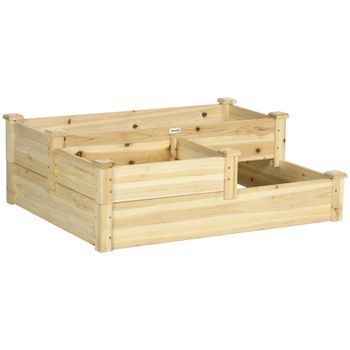 Outsunny Huerto en escalera de madera jardinera exterior de 3 niveles diseño sin fondo 108x88x36 cm Madera Natural   Aosom España